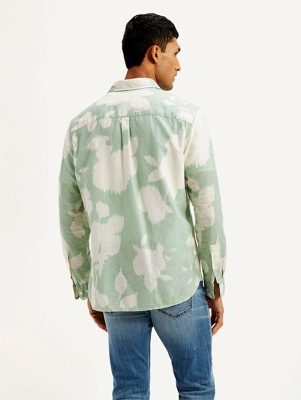 Men's Floral Slim Fit Linen Shirt - Back View