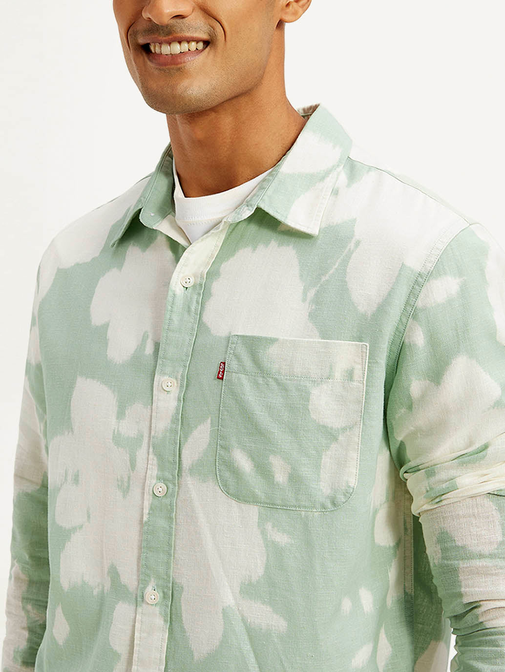 Men's Floral Slim Fit Linen Shirt - Detail View