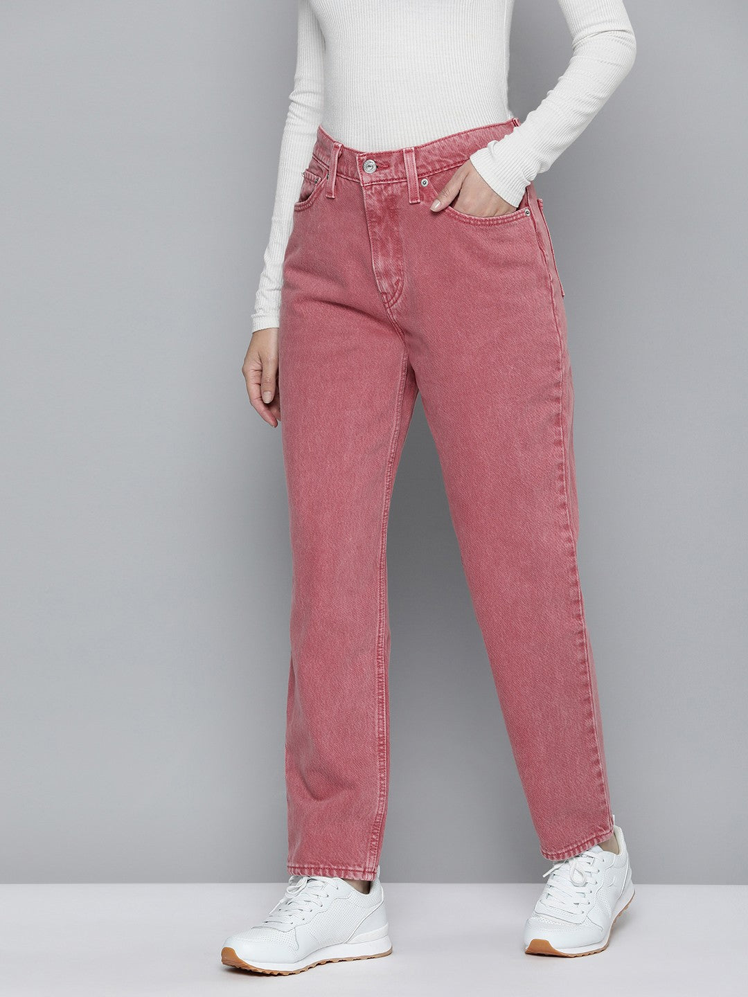 Women's 80s Mom Pink Loose Fit High Rise Jeans - 2 View
