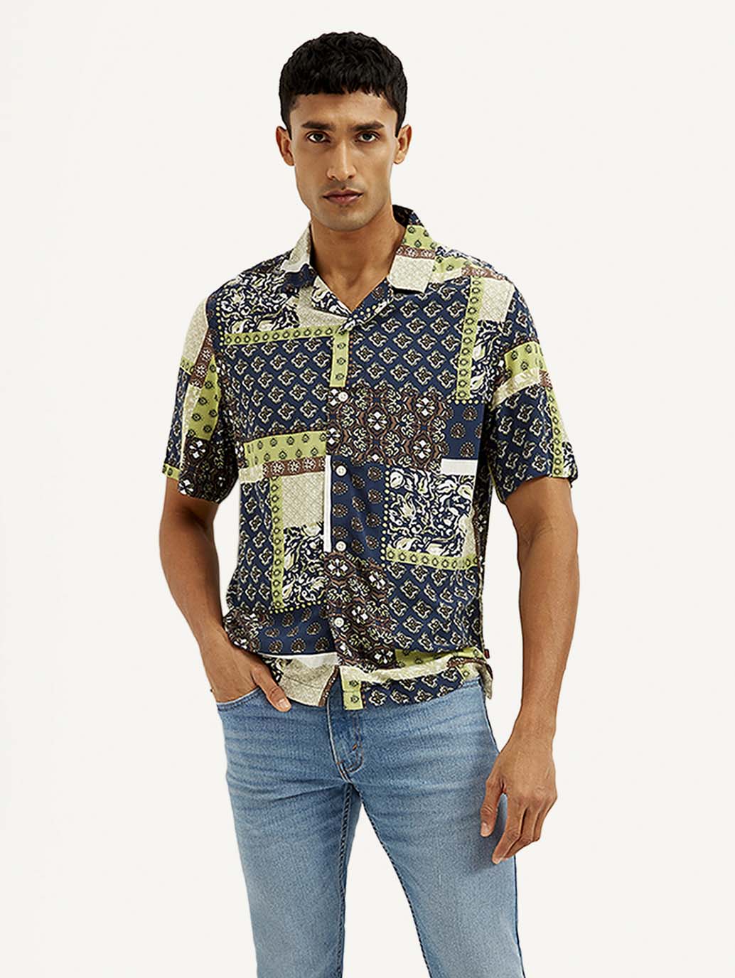 Men's Resort Collar Ethnic Motif Relaxed Fit Shirt - Styleshot View