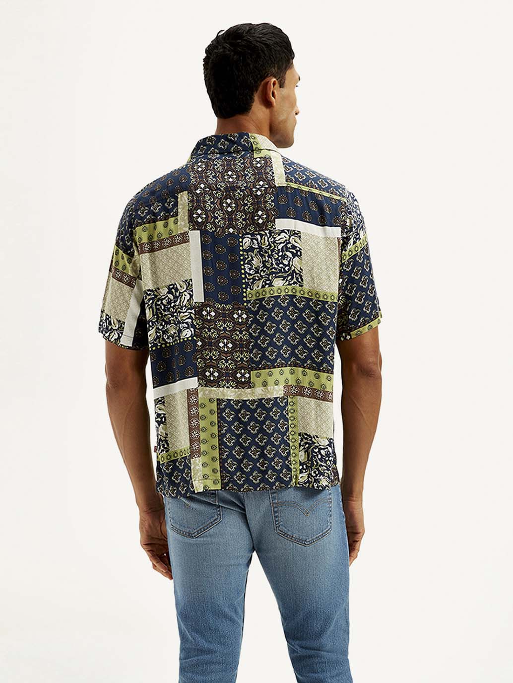 Men's Resort Collar Ethnic Motif Relaxed Fit Shirt - Back View