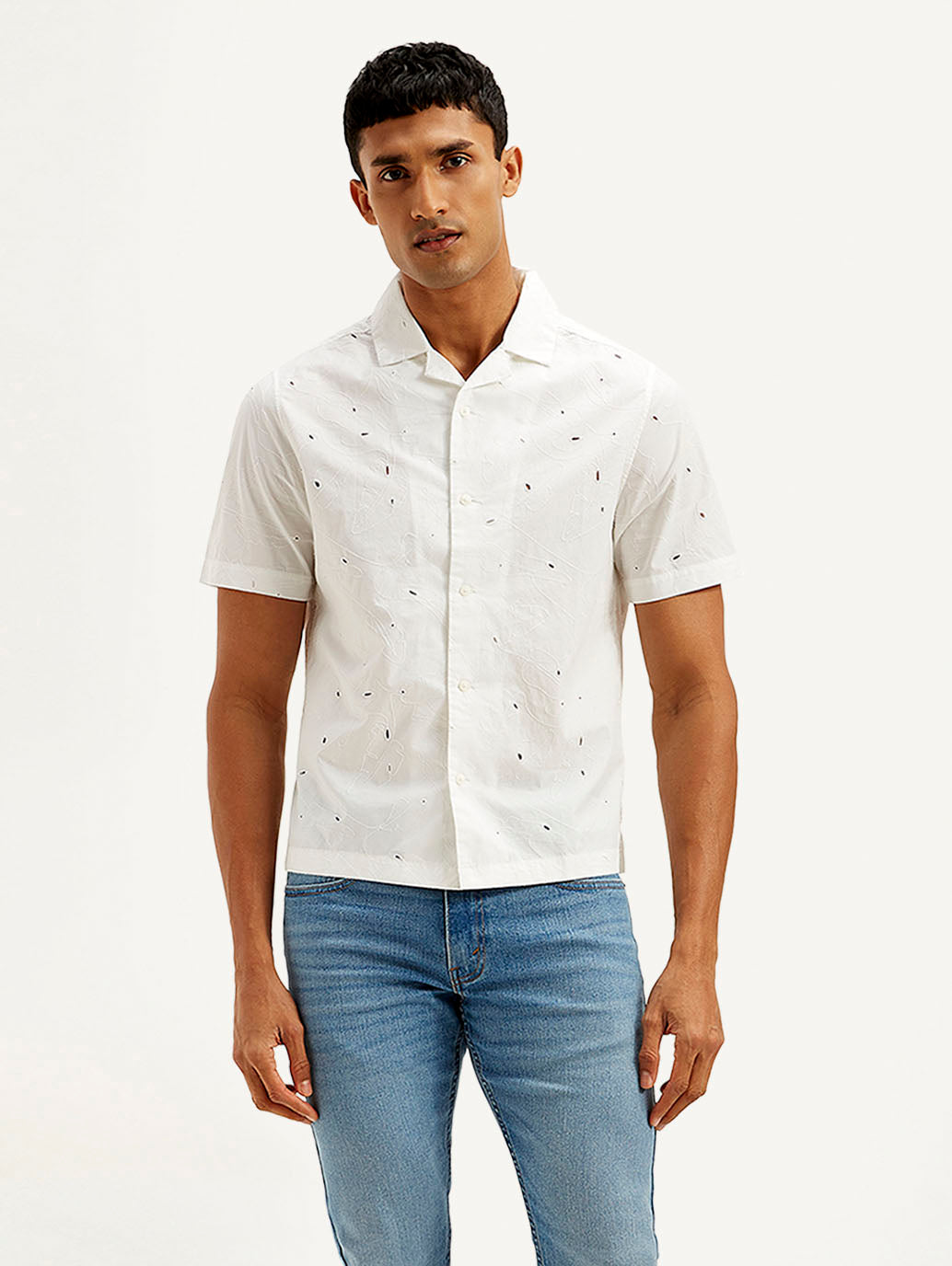 Men's Resort Collar Embroidered Relaxed Fit Shirt - Front View