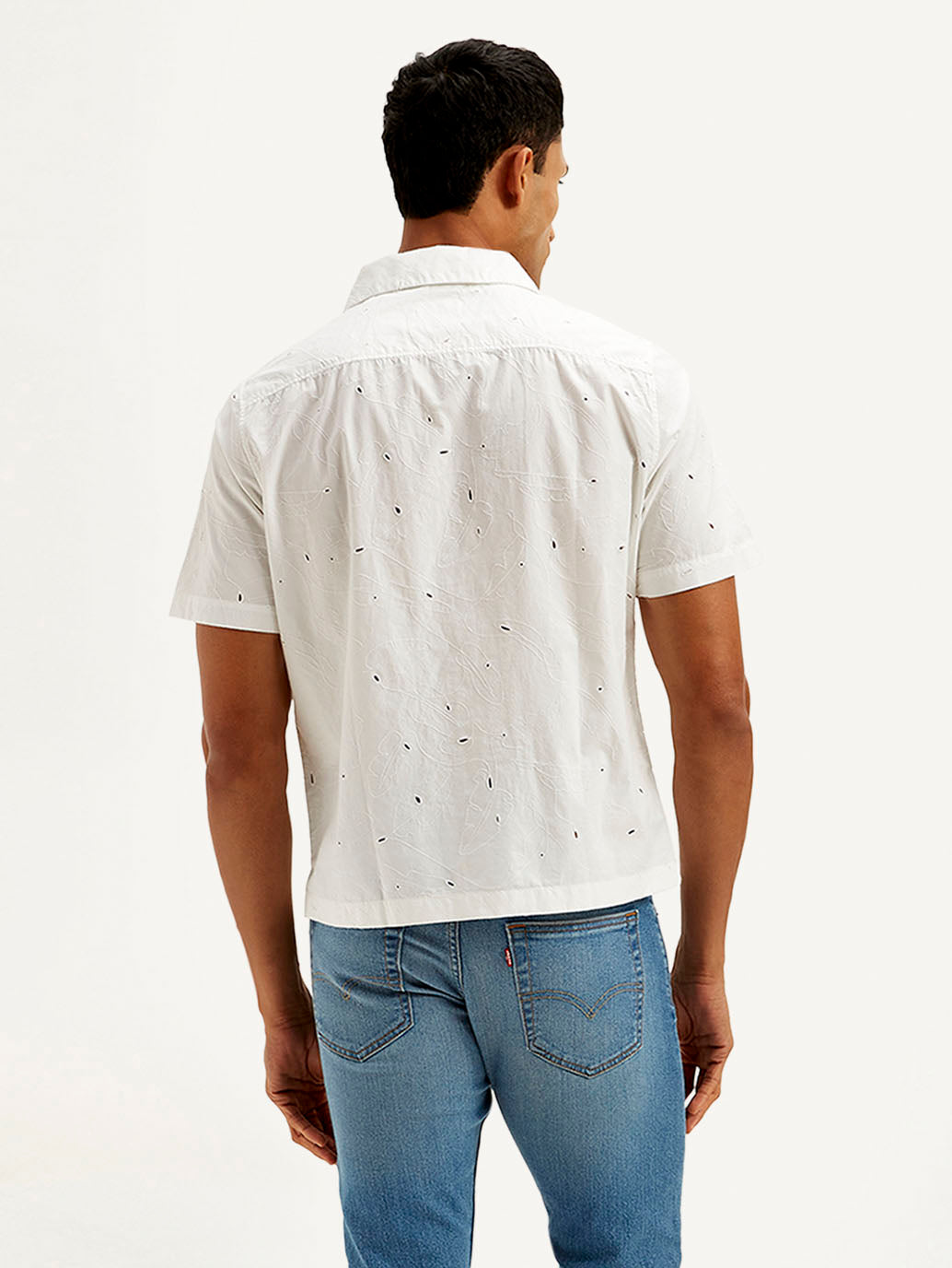 Men's Resort Collar Embroidered Relaxed Fit Shirt - Back View