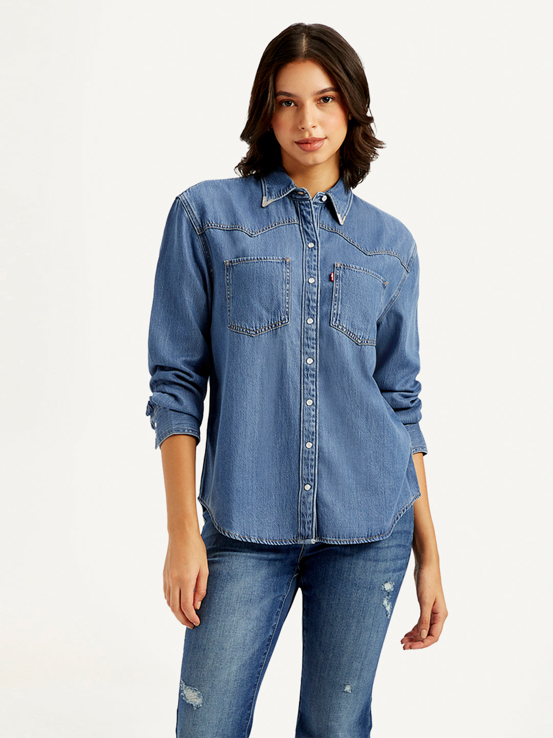 Women's Solid Relaxed Fit Denim Shirt
