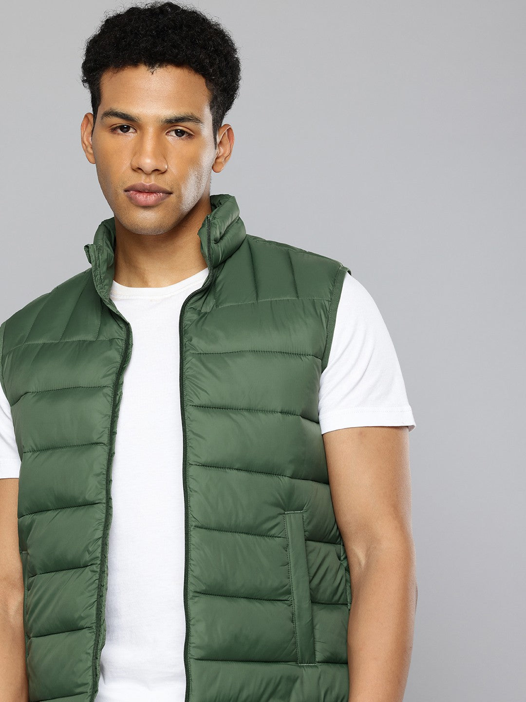 Men's Quilted Green High Neck Puffer Jacket - bce26347-d802-4b55-b671-590837a8a3481724845651394-Levis-Men-Jackets-6451724845650665-1 View