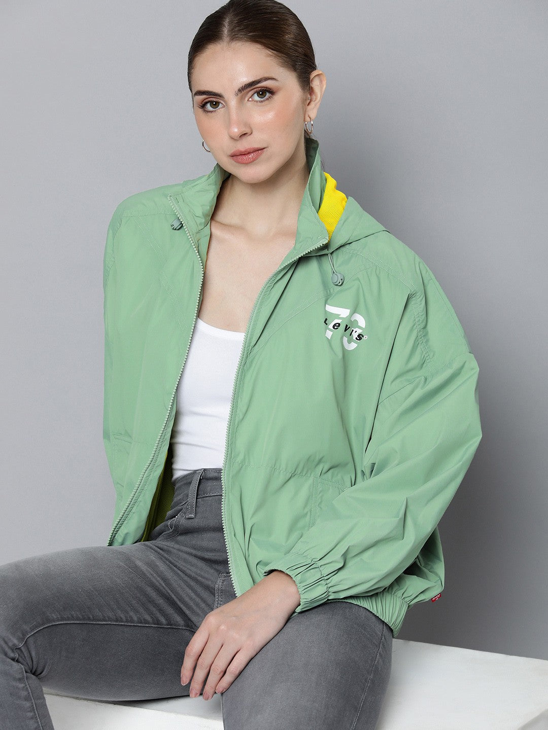 Women's Solid Light Green Hooded Jacket - bcf18b92-4839-4d92-8607-9dd3f1189b381694427719738-Levis-Women-Jackets-4371694427719206-1 View