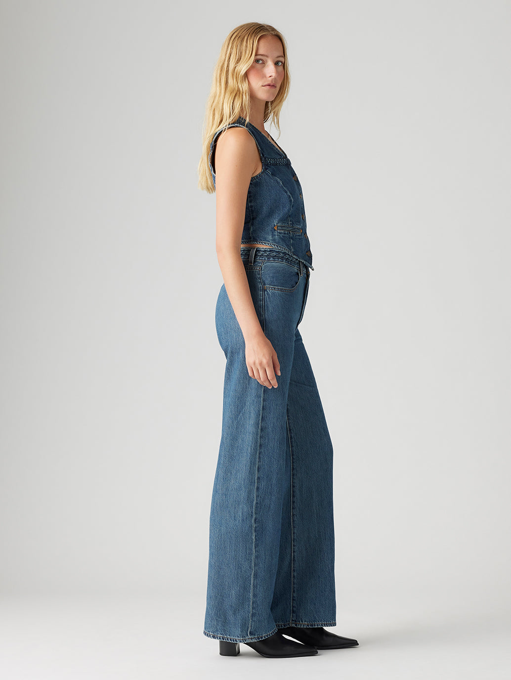Women's Blue Ribcage Bell Bottom Wide Leg Fit High Rise Jeans - bfa3ceca3f329ff9a2a7ab7d680055f0 View
