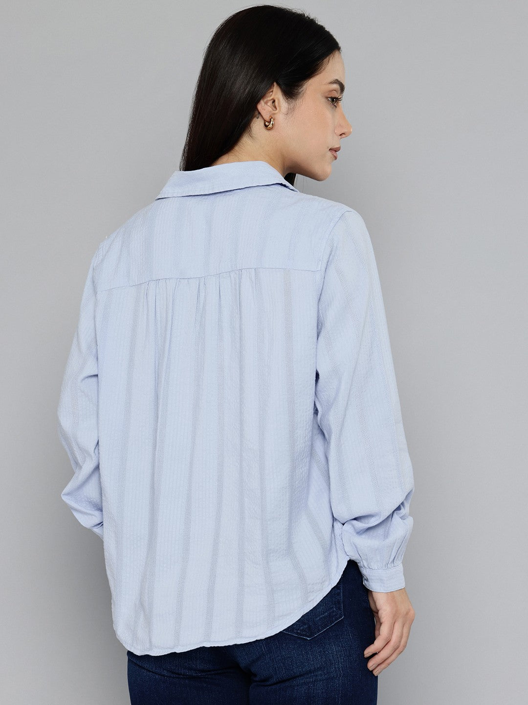 Women's Striped Blue Spread Collar Top - c0e40cfb-312f-4f44-b4d2-21820d06cd5f1742379281766-Womens-Striped-Light-blue-Spread-Collar-Top-6231742379281332-4 View