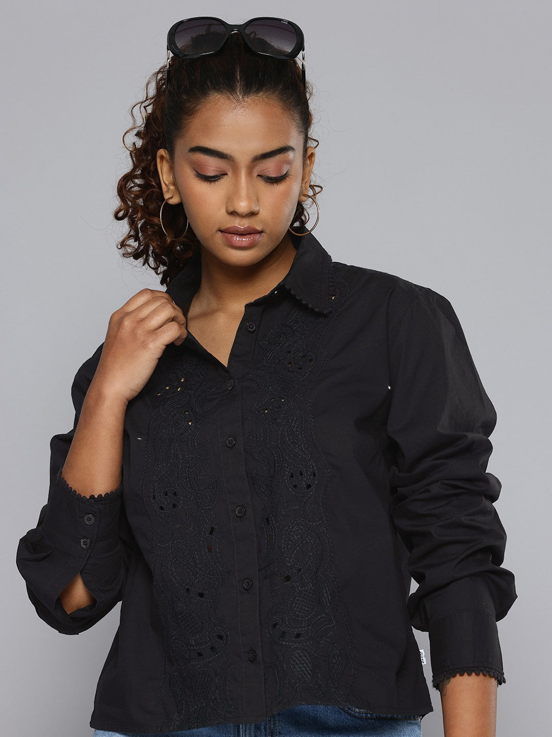 Women's Self Design Spread Collar Regular Fit Shirt - c435dd3b-5181-4c23-a96b-830115915dd81738670738633-Womens-Self-Design-Spread-Collar-Shirt-7361738670738106-1 View