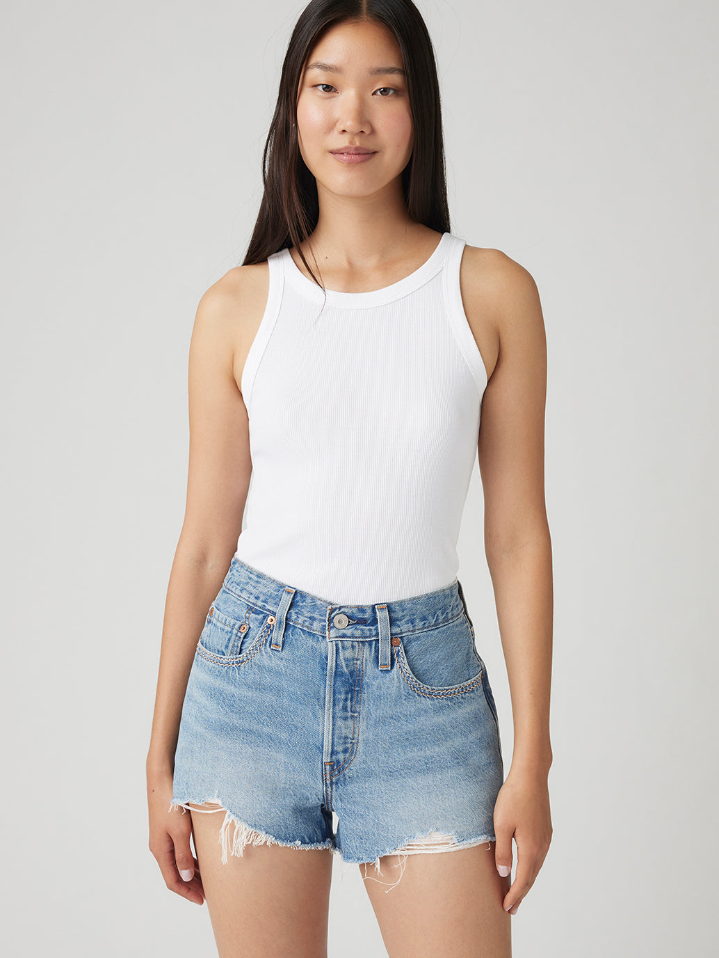 Women's 501 Mid Rise Blue Straight Fit Shorts - c647dd8c3525d0865e6dc3c56f7a4034 View