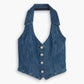 Women's Solid Blue Halter Neck Denim Corset Top - c6782aa87709d72d1852e9a7512c589d View