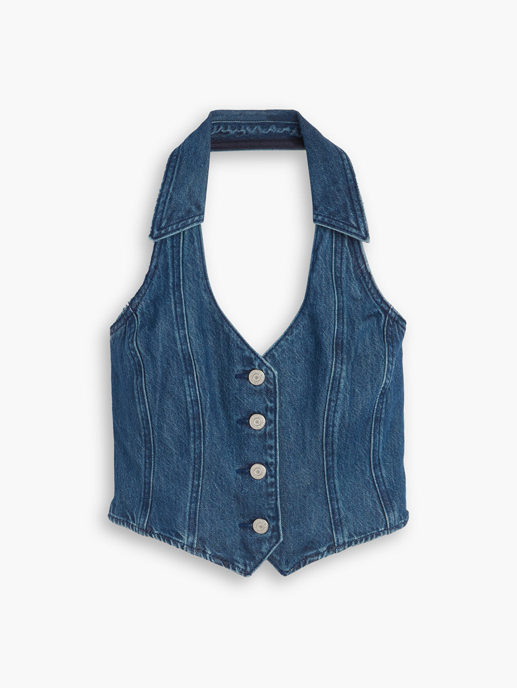 Women's Solid Blue Halter Neck Denim Corset Top - c6782aa87709d72d1852e9a7512c589d View