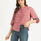 Women's Geometric Red Band Neck Top - c996d732741875902006ebc0302f3c3d View