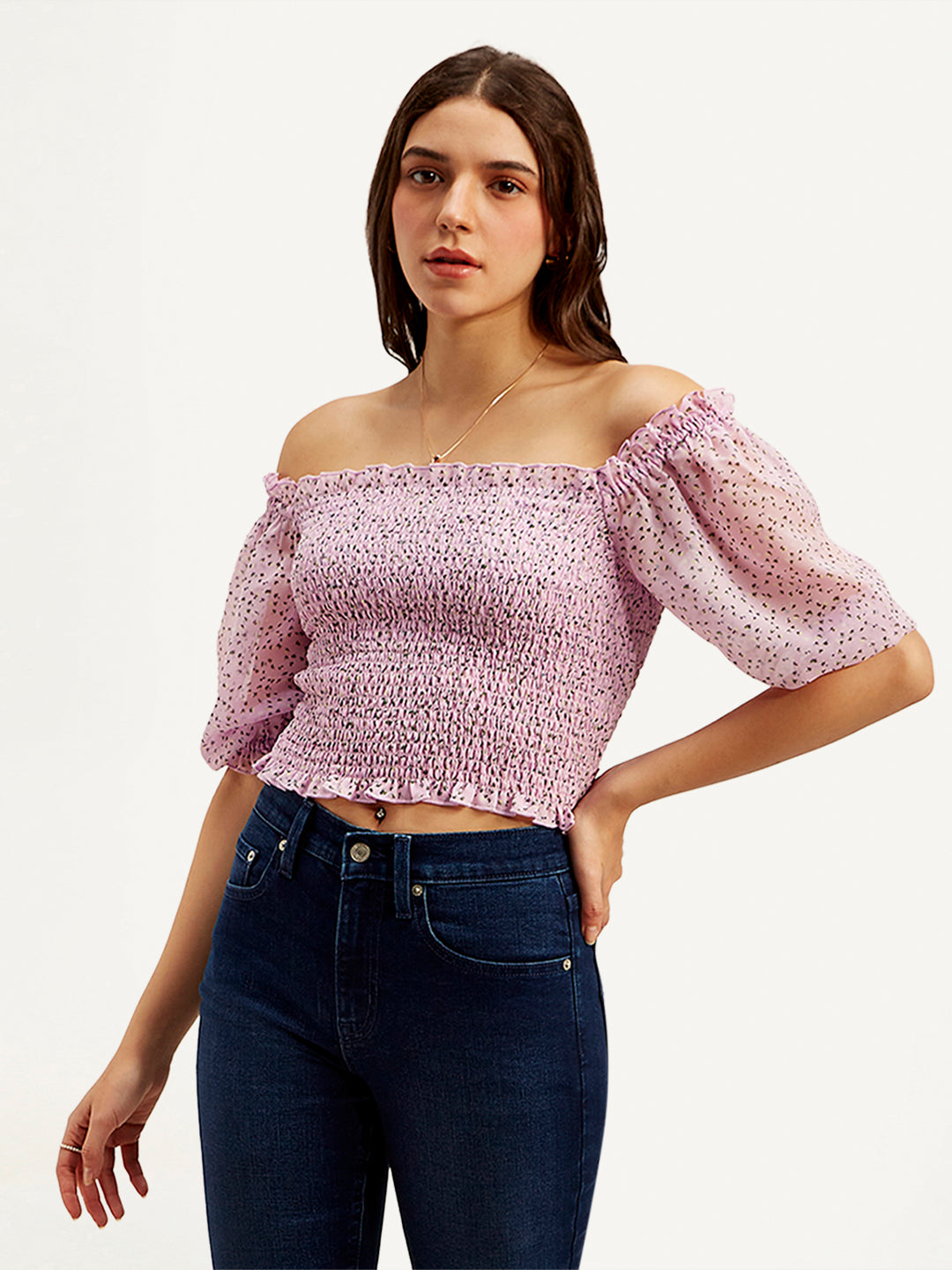 Women's Floral Light-Pink Off Shoulder Top - cb6ba16a4fed611dbfc3ba34cc9d2e41 View