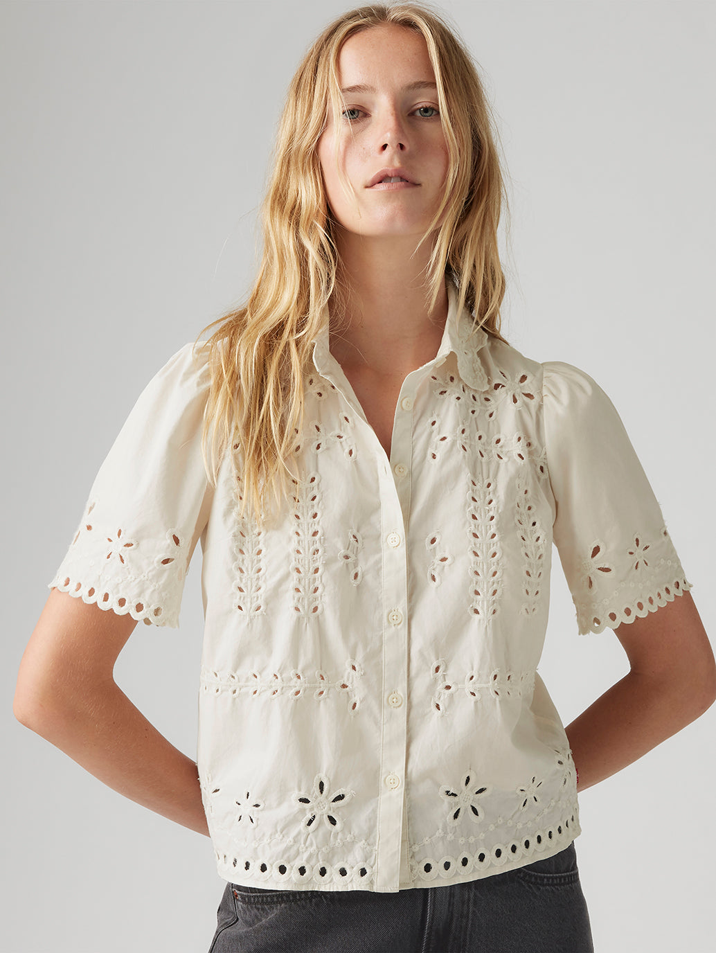 Women's Schiffli Spread Collar Shirt - cc84871ea37daa6554bce7b8d13e29be View