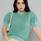 Women's Solid Green Crew Neck Sweater - cd8e1050-3fe0-417a-b7fb-8450cc4fcac71732686498709-Womens-Solid-Lavender-Crew-Neck-Sweater-3051732686498249-1 View