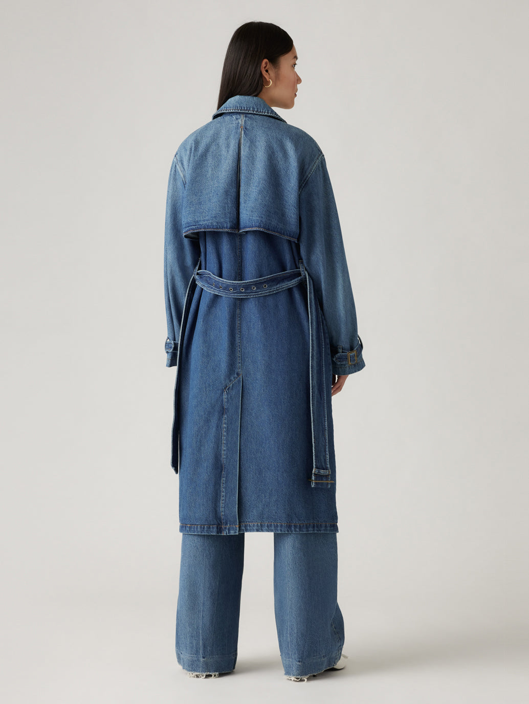 Women's Solid Blue Denim Trench Coat - cd9940685b9e5153532ecebd9afcb9ed View