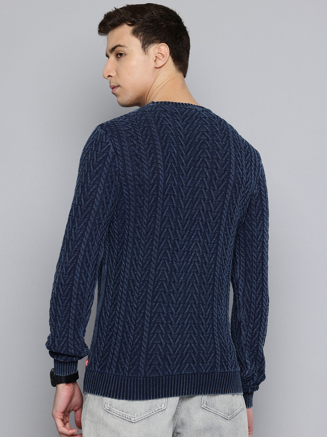 Men's Solid Navy Crew Neck Sweater - d2fd3e0c-de58-4114-996e-f3372b0e59cf1740648850096-Mens-Solid-Navy-Crew-Neck-Sweater-9991740648849708-4 View
