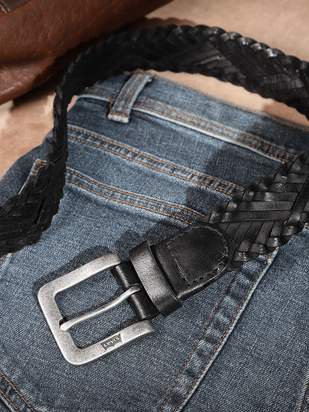 Men's Black Textured Belt - d36ad38e-5bc4-4bbe-8330-4c5a554ee8811744258809167-Levis-Men-Braided-Textured-Leather-Belt-5711744258808857-1 View