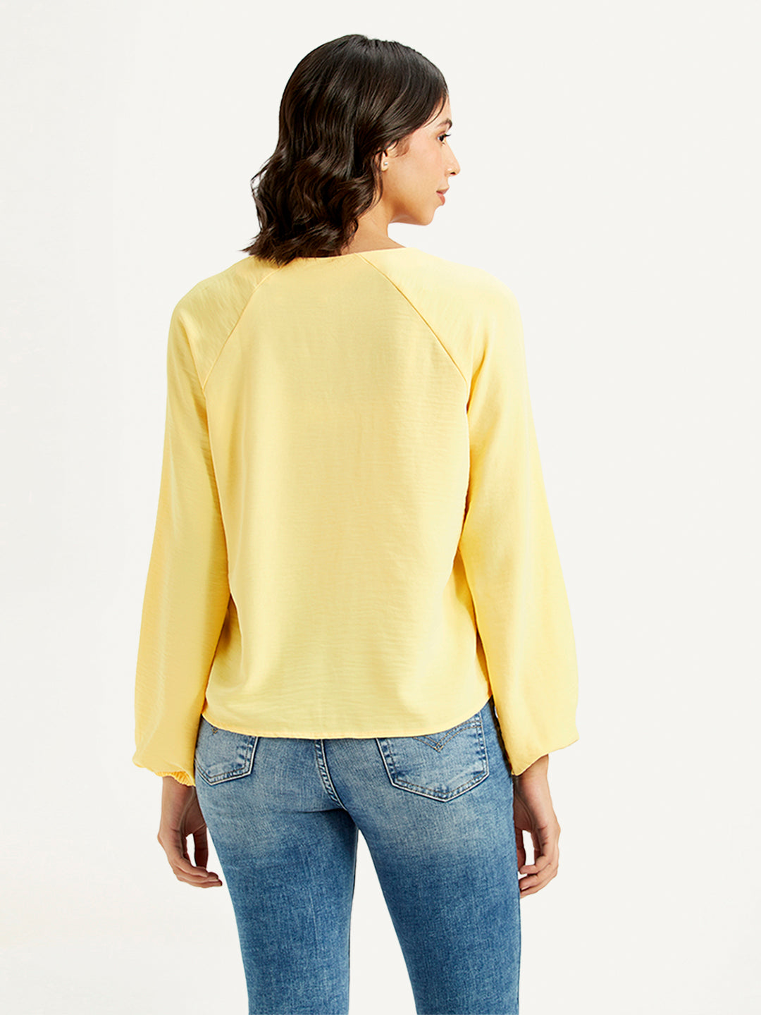 Women's Solid Yellow V Neck Top - 28deadd1-6040-4e13-b7e1-053af048a4a8 View