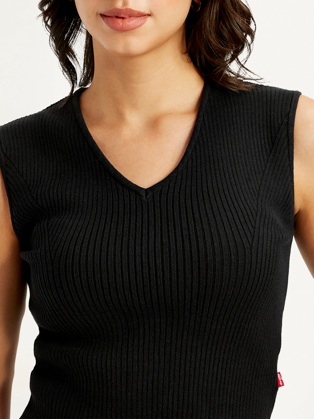 Women's Solid Black V Neck Crop Top - 35791657-42a4-41e0-8612-a4c1f750112b View