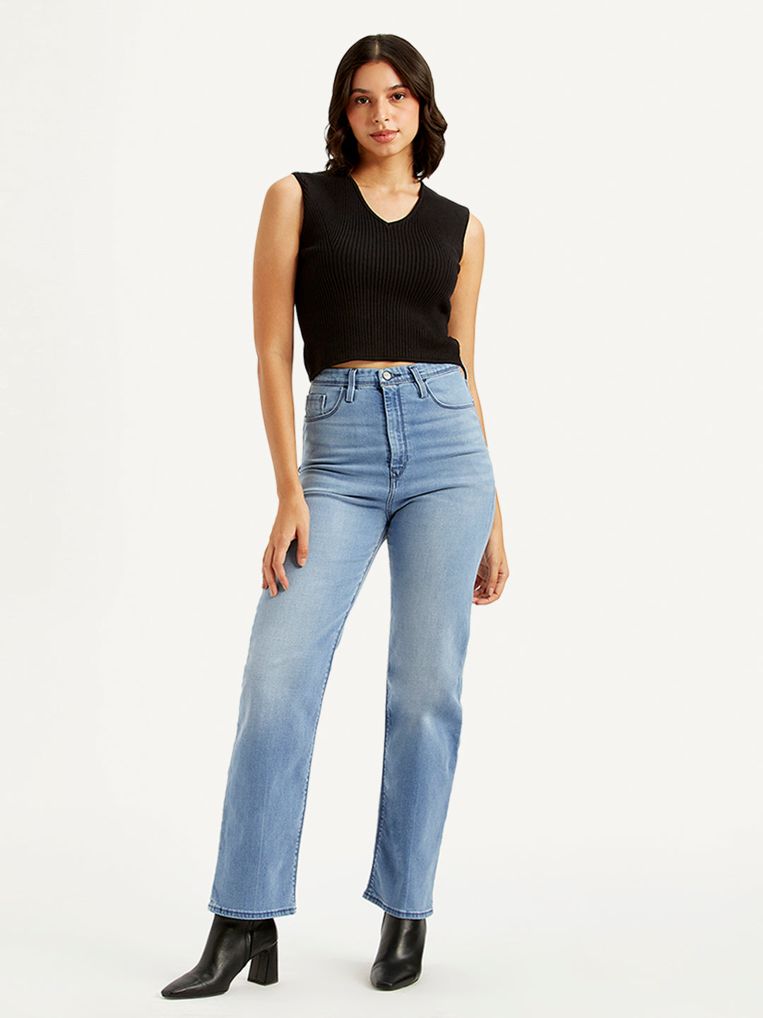 Women's Light Blue Ribcage Straight Fit High Rise Jeans