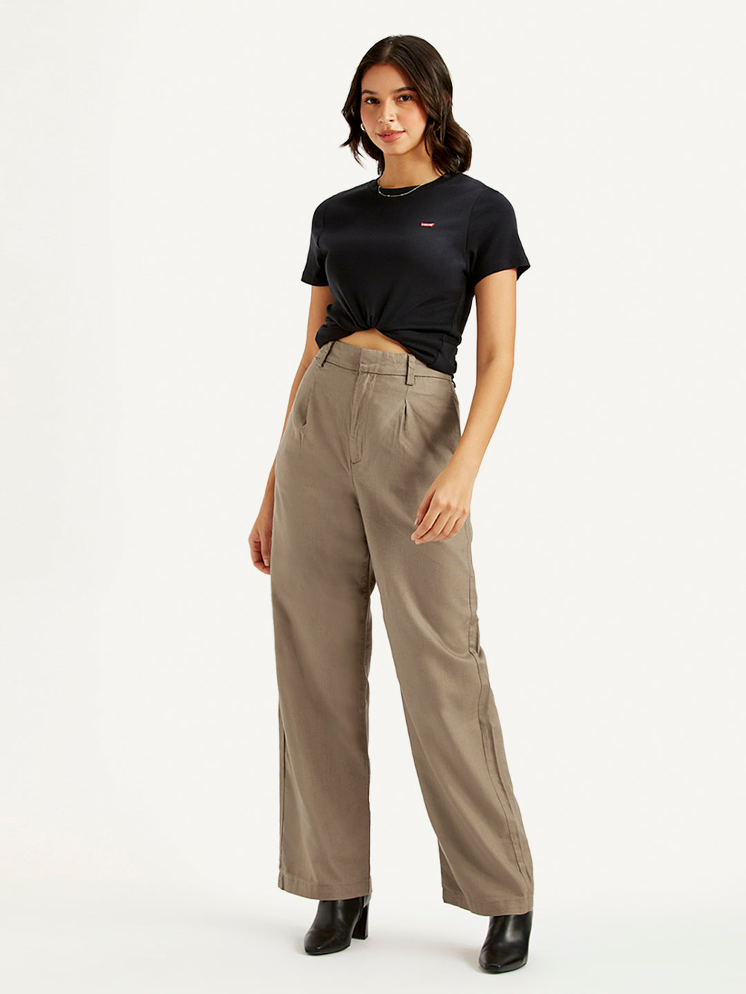Women's High Rise Taupe Loose Fit Trousers - 45dffb62-a502-4a1d-991e-838ef225ede3 View