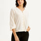 Women's Solid Off-White V Neck Top - 63bee223-3d90-4c6a-bfa0-32bb6a1b639f View