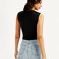 Women's Solid Black V Neck Crop Top - 6f65ae19-3b94-42f1-ba98-0e8c1bca6c74 View