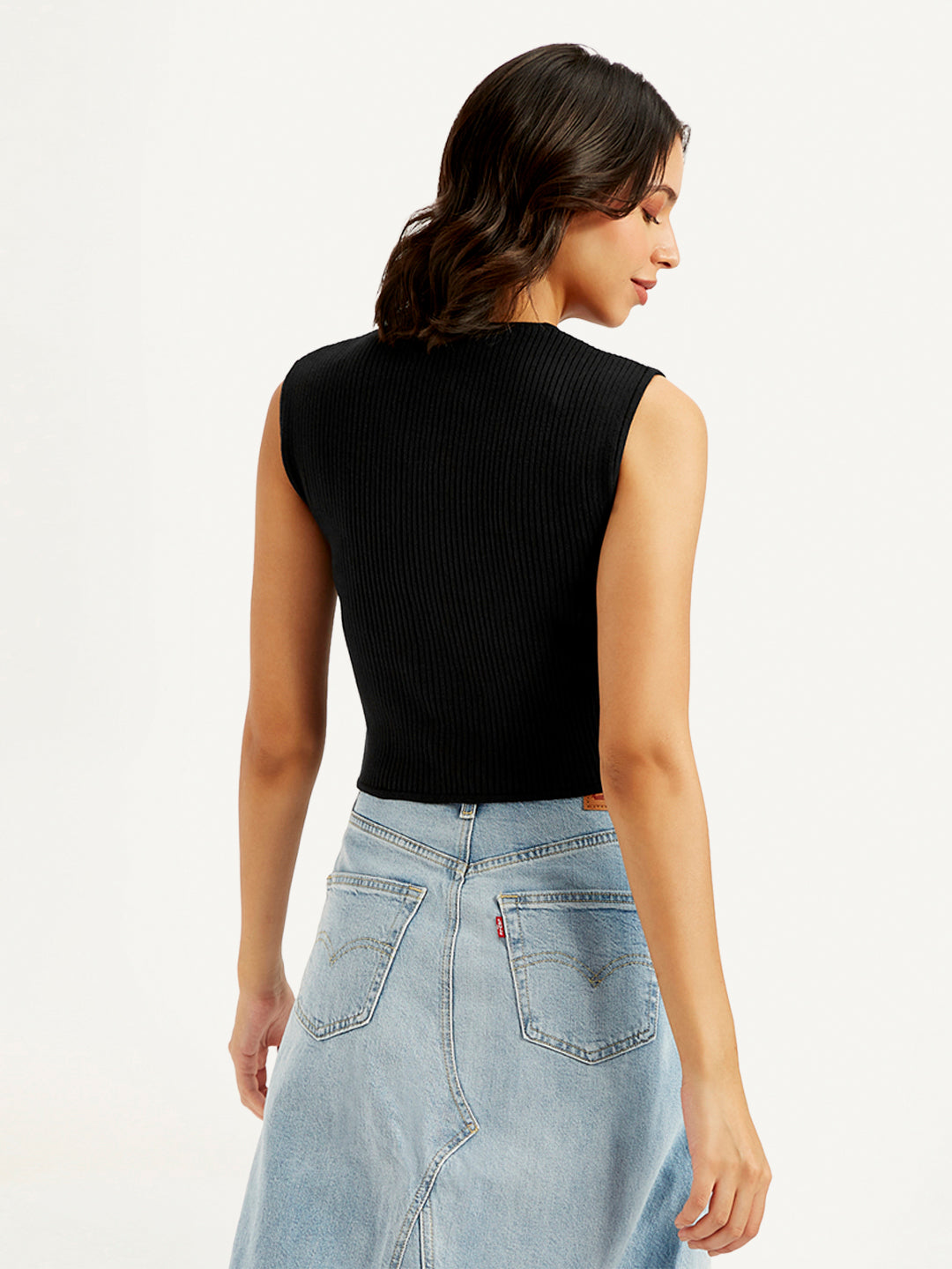 Women's Solid Black V Neck Crop Top - 6f65ae19-3b94-42f1-ba98-0e8c1bca6c74 View