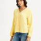 Women's Solid Yellow V Neck Top - 7756d98a-338a-42fb-b870-bbf1b4370287 View