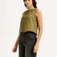 Women's Solid Olive Round Neck Crop Top - 7fc89b75-fe55-48c0-9a66-ba7357ec3d92 View