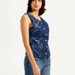 Women's Printed Blue V Neck Waistcoat - 982f9c9d-40bc-4b52-a9ff-ad520cd870a6 View