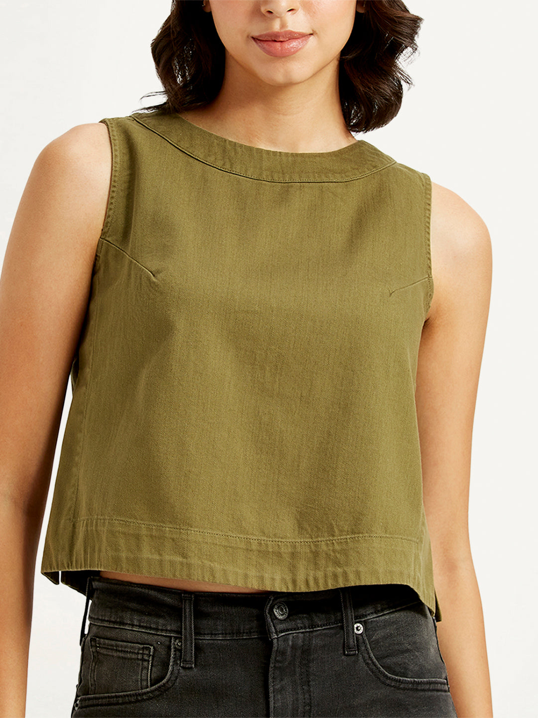 Women's Solid Olive Round Neck Crop Top - add11fcf-7bdf-4bbd-9dd7-dbc6123684df View