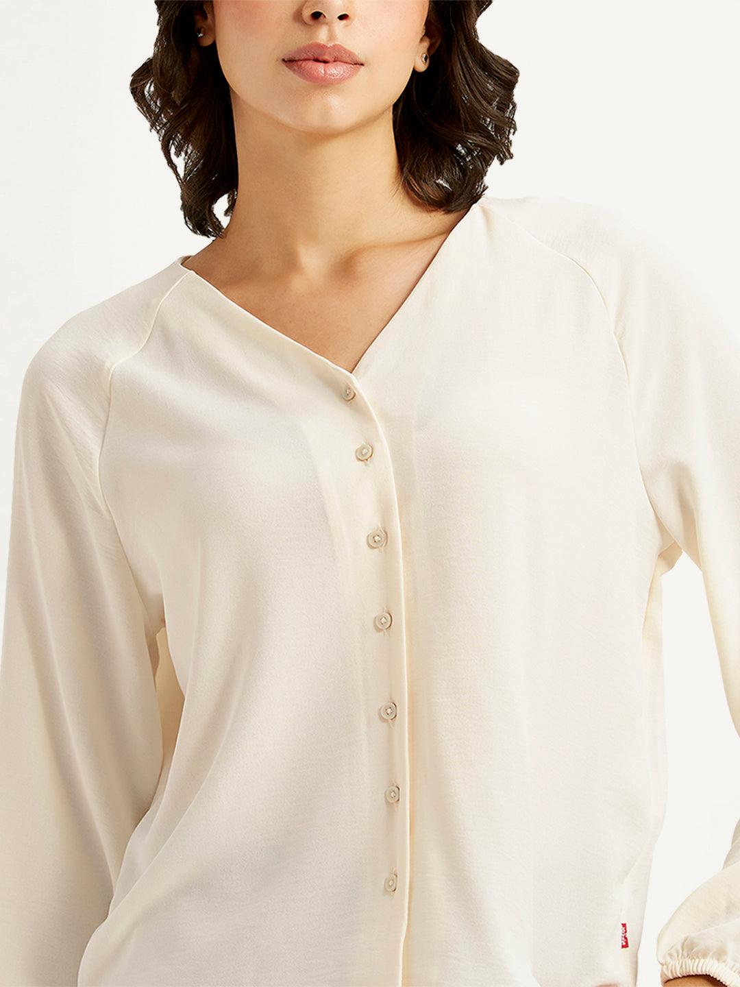 Women's Solid Off-White V Neck Top - b12bb2af-f613-4313-9297-0ec2d98e8fec View