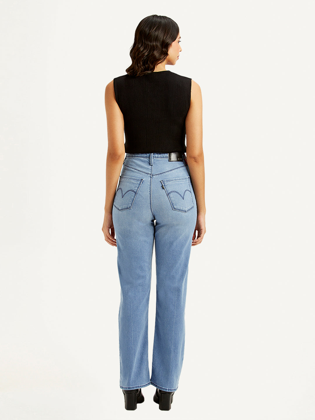 Women's Light Blue Ribcage Straight Fit High Rise Jeans - b9fd17c0-133f-4c75-ab97-2177de6bda87 View