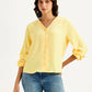 Women's Solid Yellow V Neck Top - c99cd35c-3950-4b76-b077-d4ea0892f366 View