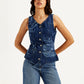 Women's Printed Blue V Neck Waistcoat - df1cb1a0-266b-43c7-954e-b6e1c8d027ba View