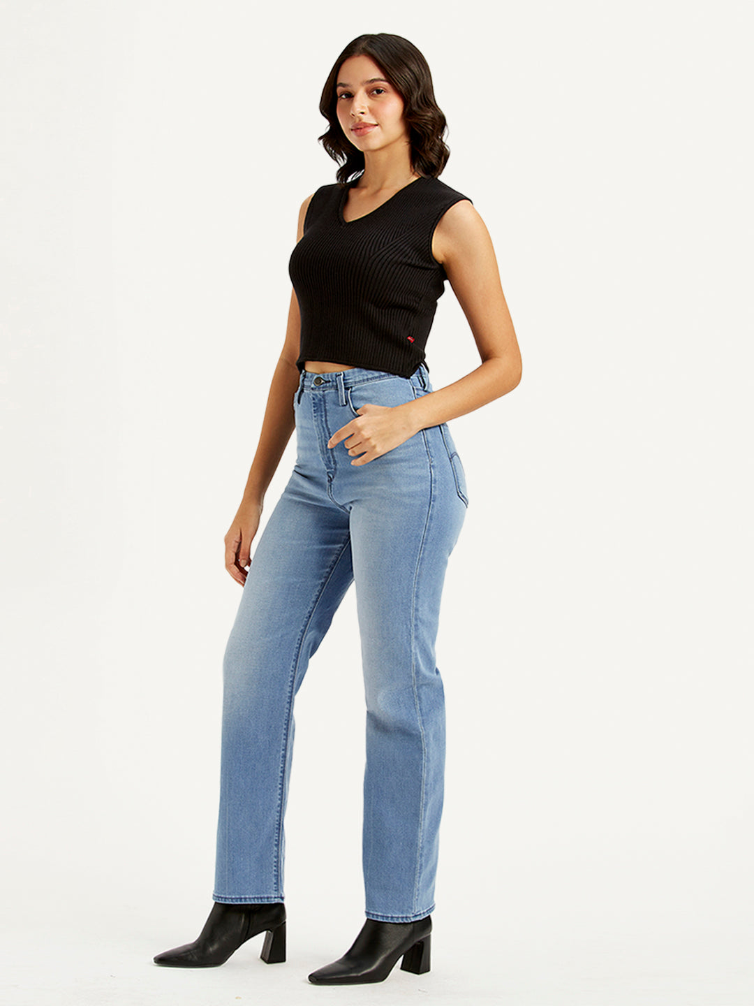 Women's Light Blue Ribcage Straight Fit High Rise Jeans - dfaf5c72-310e-4935-8a71-5aa879e04cb2 View