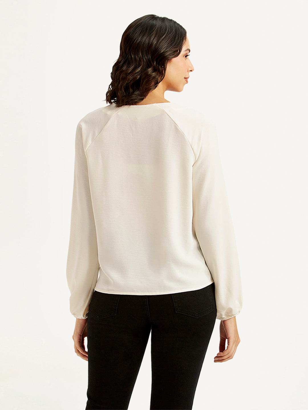 Women's Solid Off-White V Neck Top - e536c19f-1f67-46c4-9d89-47e3ae16cc41 View