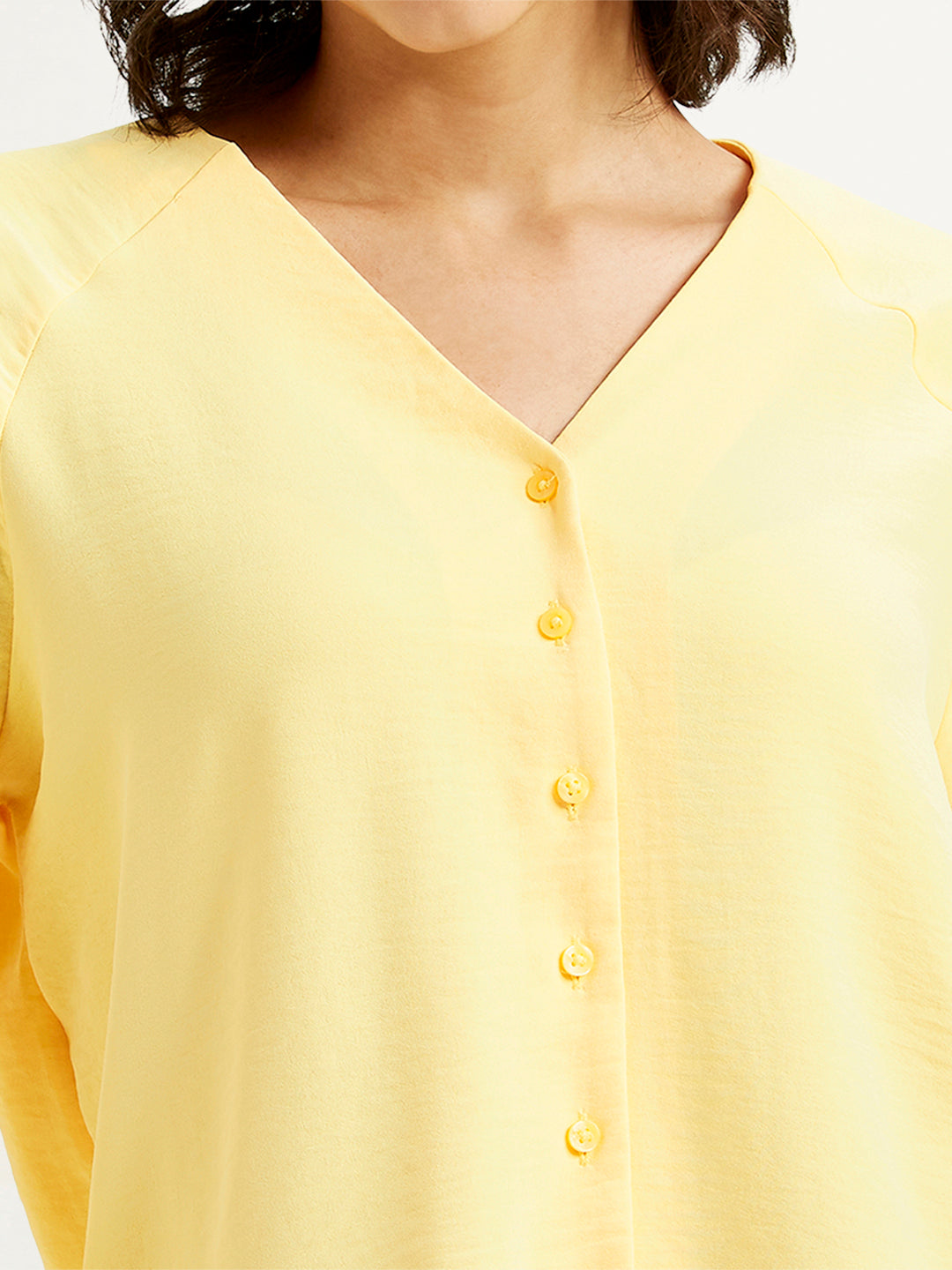 Women's Solid Yellow V Neck Top - f0ba3a1d-55fe-481a-ba16-205f34cf36a6 View