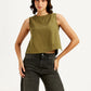 Women's Solid Olive Round Neck Crop Top - fce45791-f918-4a82-8b26-9c231ece3175 View