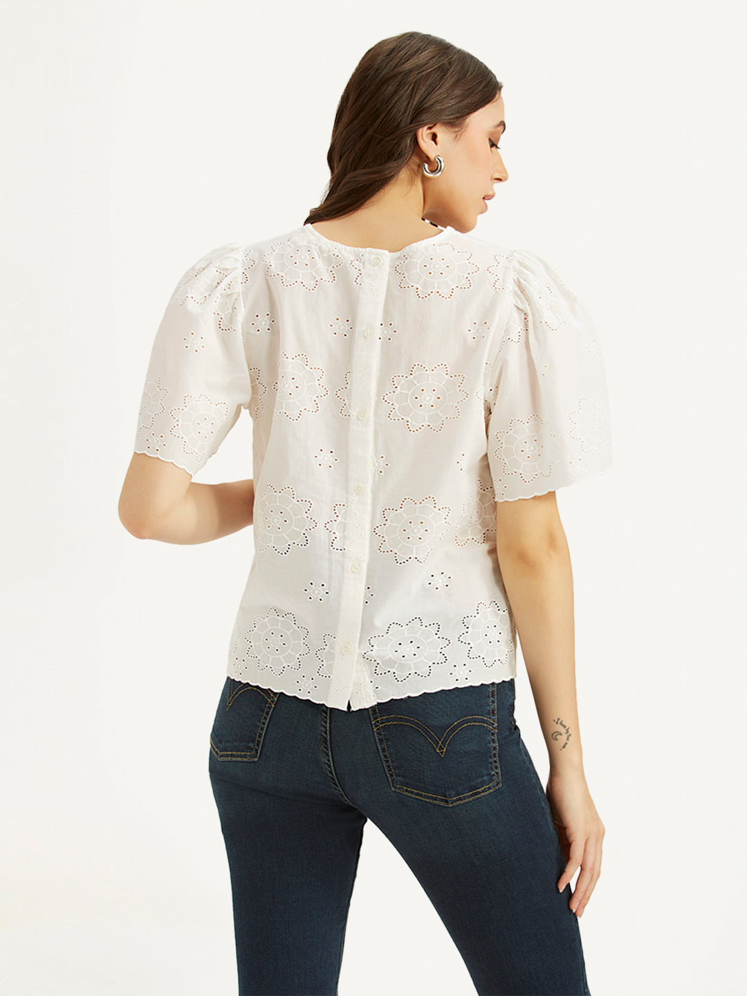Women's Embroidered White Round Neck Top - fd96a937-75ce-47b0-8174-8fadd8403b92 View