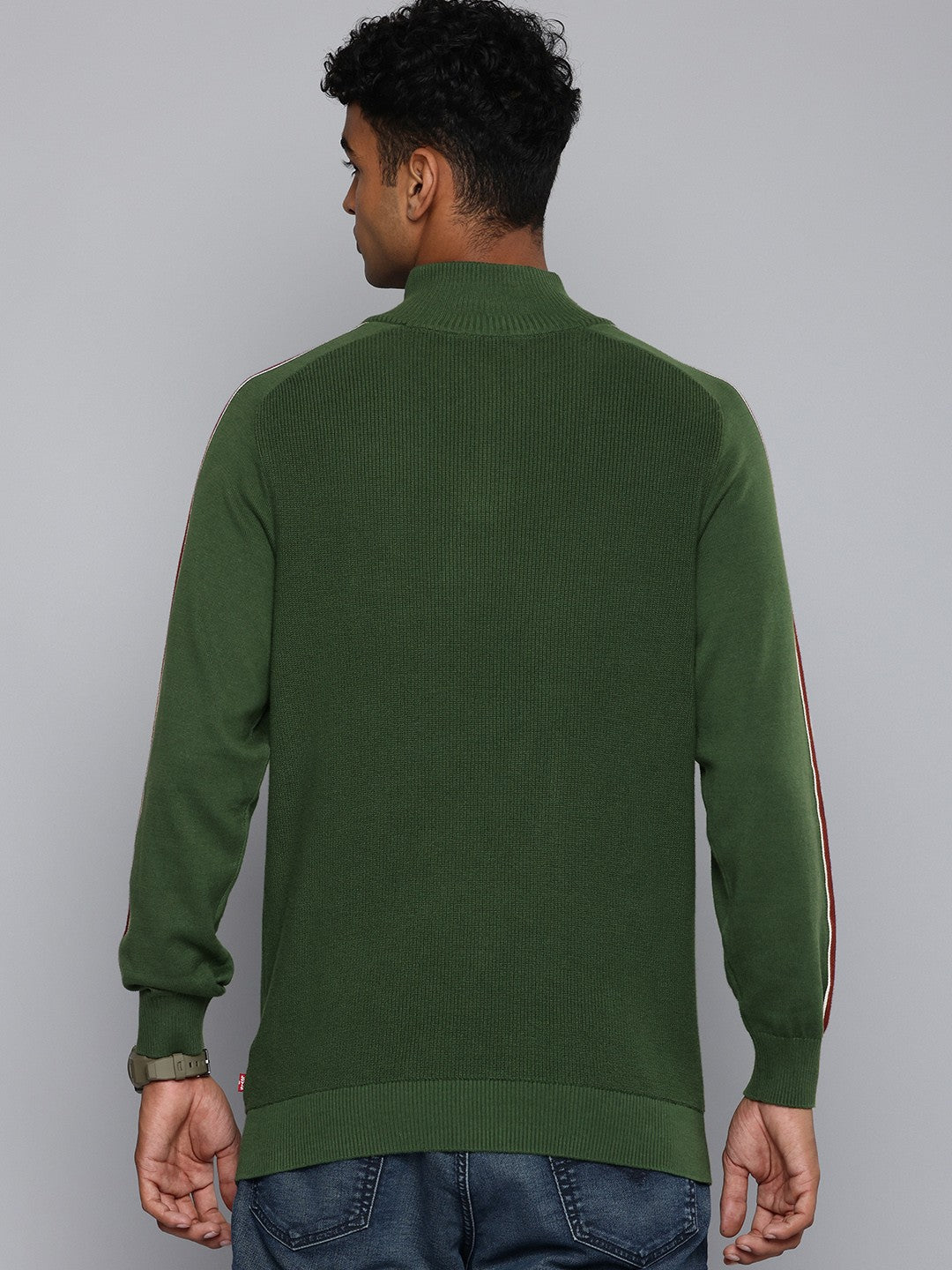 Men's Striped Green High Neck Sweater - e29fbbc8-adc1-410b-b2d0-c565a3f63ef71729771586093-Levis-Men-Sweaters-5391729771585674-4 View
