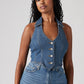 Women's Solid Blue Halter Neck Denim Corset Top - e3e32b2dc725ab7e6f7528dba5cf5e67 View