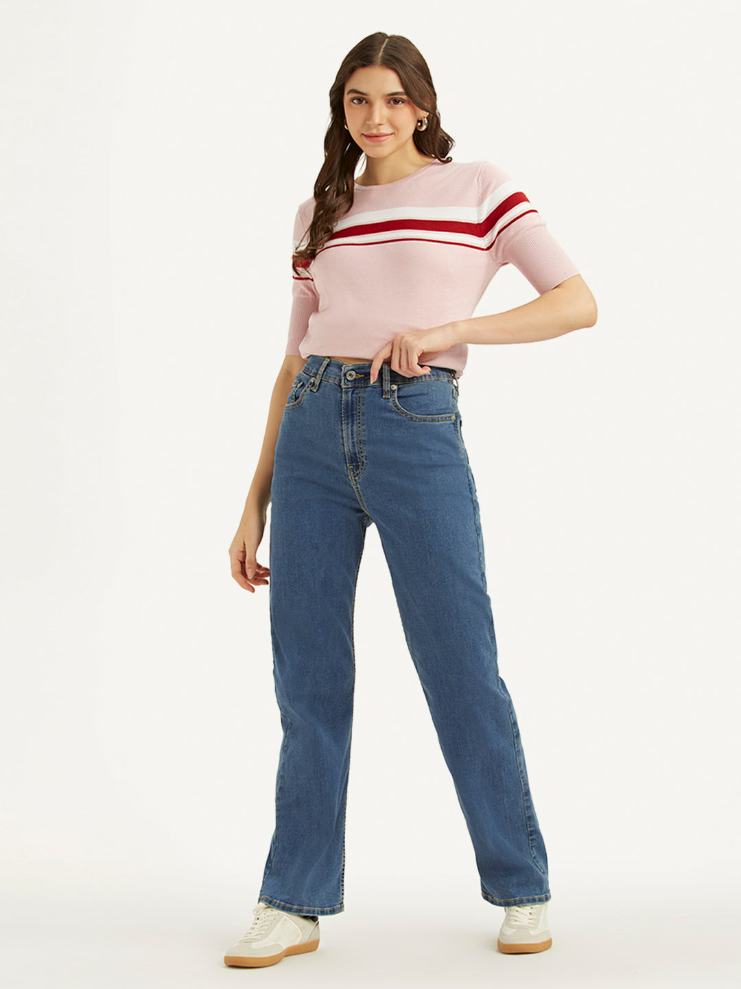 Women's Blue Ribcage Straight Fit High Rise Jeans - ea20ec3ae1da0e90bfcd054a930bfa48 View