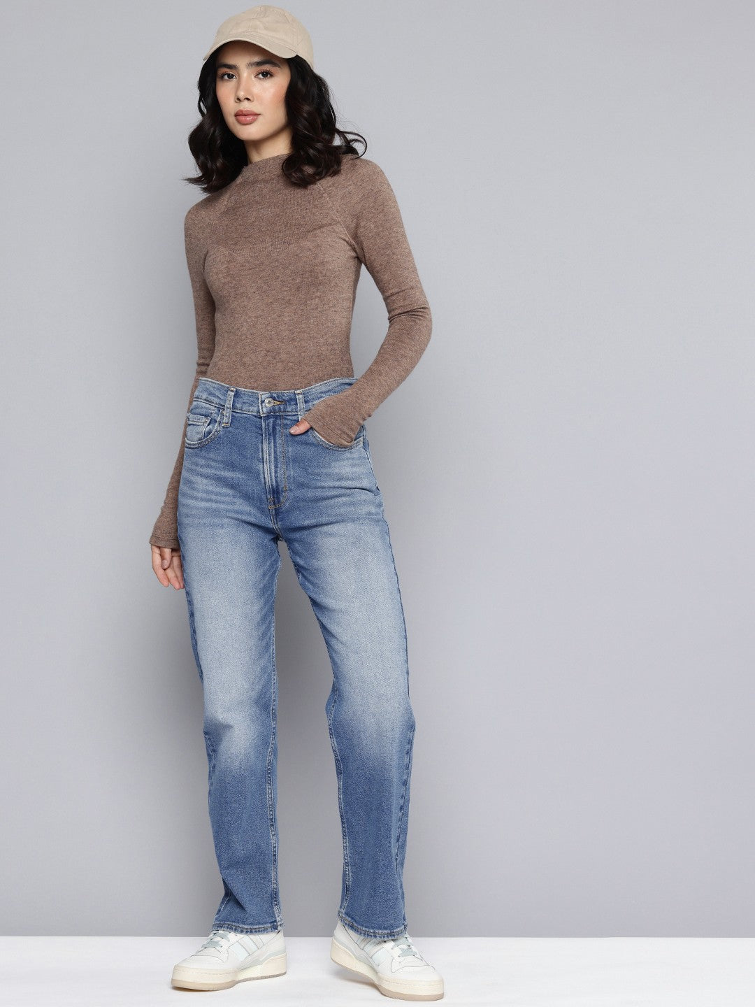 Women's Blue Ribcage Straight Fit High Rise Jeans