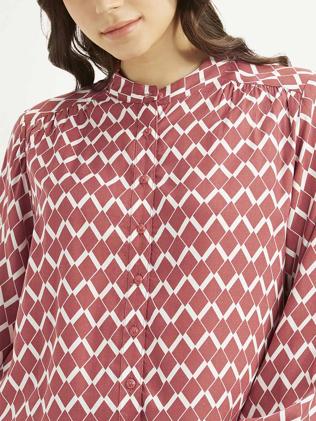 Women's Geometric Red Band Neck Top - efc66070c9c2045a7a8be8a26339b475 View