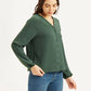 Women's Textured Dark Green V-Neck Top - f5477573fdaa4fd3e398f2d7a6120519 View