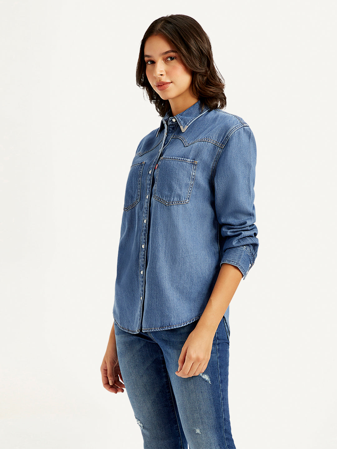 Women's Solid Relaxed Fit Denim Shirt - f5bc0496efdc03686183f5246f53aedb View